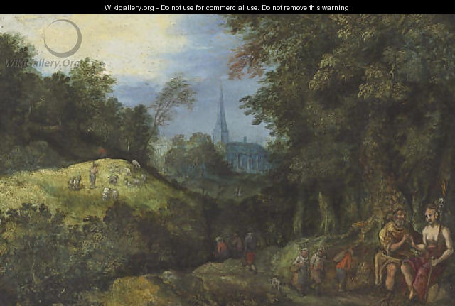 Figures in a wooded landscape - (after) Jan The Elder Brueghel
