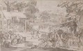 An extensive landscape with an elegant company watching the gathering of the vintage - (after) Jan Luyken