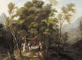 An extensive wooded landscape with the Temptation of Christ - (after) Jan Looten