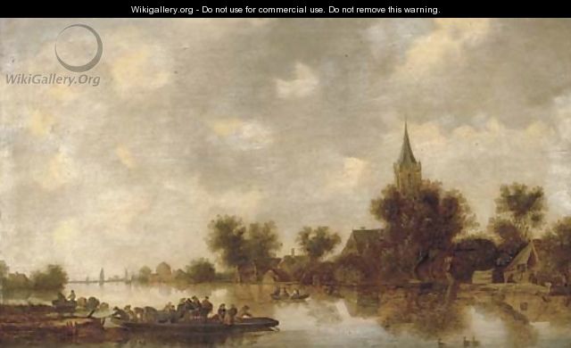 A river landscape with a ferry crossing - (after) Jan Van Goyen