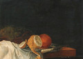 A peeled lemon, an orange and a knife on a pewter plate - (after) Jan III Van De Velde