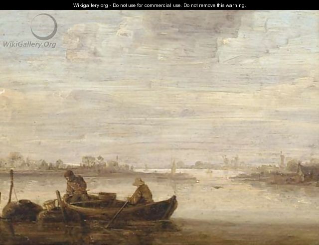 A river landscape with fishermen in a boat - (after) Jan Van Goyen