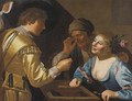 A young gallant and a courtesan playing tric-trac watched by a procuress - (after) Jan Van Bijlert