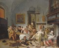 A tavern interior with people drinking and music-making - (after) Jan Steen
