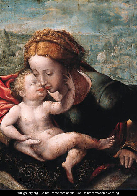 The Madonna and Child, a landscape beyond - (after) Jan Sanders Van Hemessen