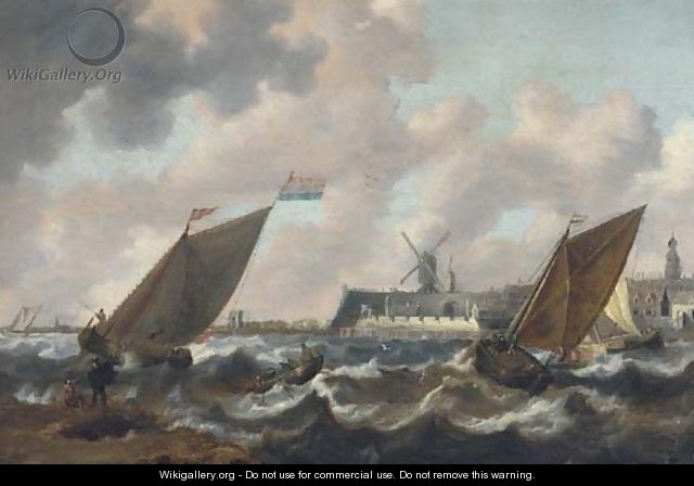 Shipping in choppy seas, a town beyond - (after) Jan Peeters