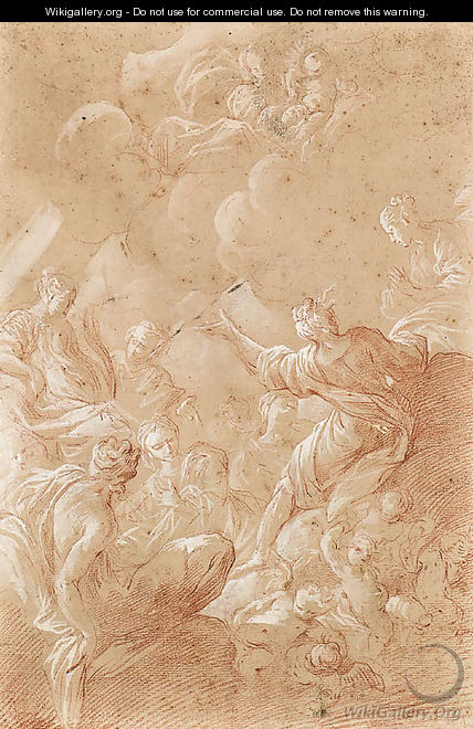 The Madonna and Child appearing to female Saints seated on Clouds with Putti - Bartolomeo Biscaino