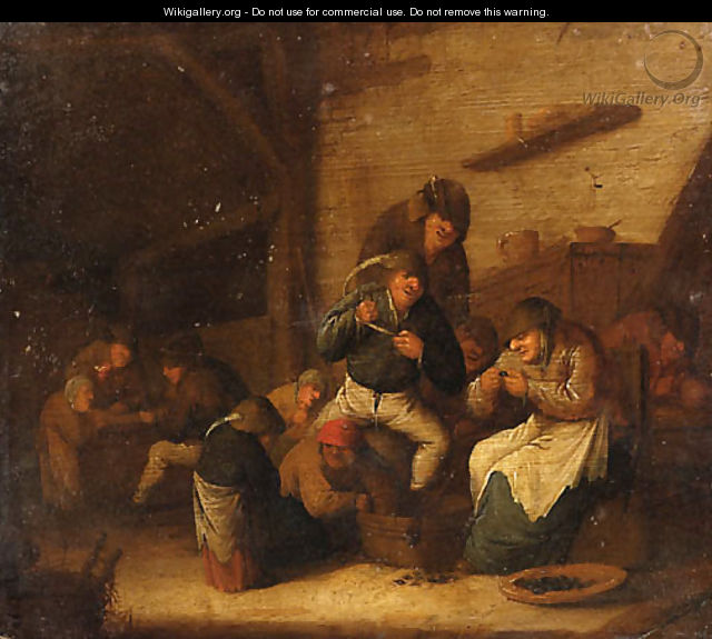 Peasants Gaming and eating Mussels in an Interior - Bartholomeus Molenaer