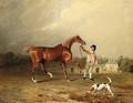 Charles Arnott's Chestnut Hunter Held by a Groom in an Extensive Landscape, with Rushington Manor Beyond - Ben Marshall