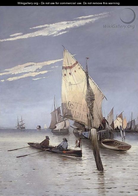 Fishing boats at their moorings, Ostend - Belgian School