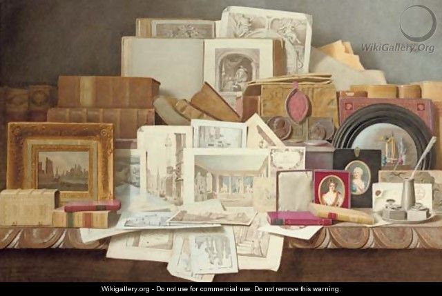 Art and Letters Still-life of books, paintings, prints and other objects - Benjamin Walter Spiers
