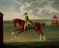 A Chestnut Racehorse with Jockey Up on Newmarket Heath - Benjamin Killingbeck