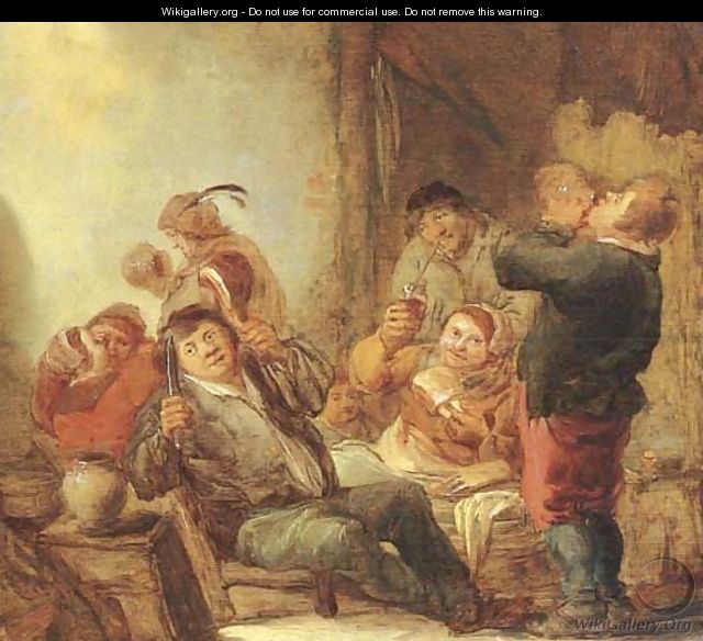 Boors drinking and smoking in a barn - Benjamin Gerritsz. Cuyp