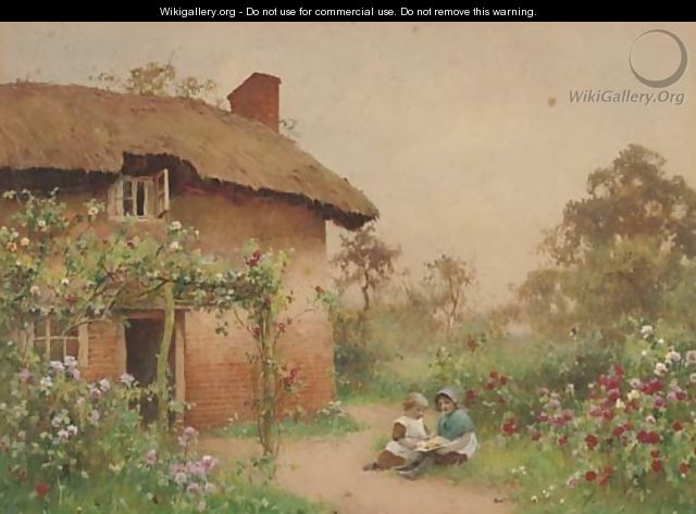 Children playing before a cottage - Benjamin D. Sigmund