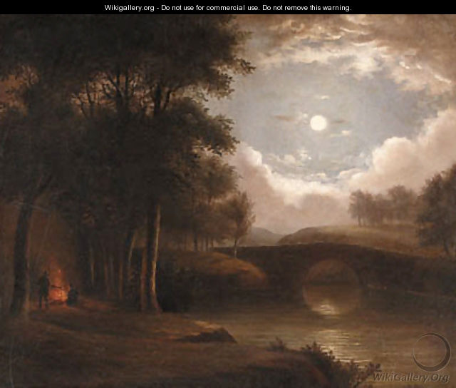 Moonlight Landscape with Campfire - Benjamin Champney