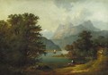 Figures by a Cabin in a Mountainous River Landscape - Benjamin Champney