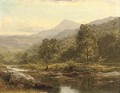 An Island on the Llugwy, Capel Curig, with an angler - Benjamin Williams Leader