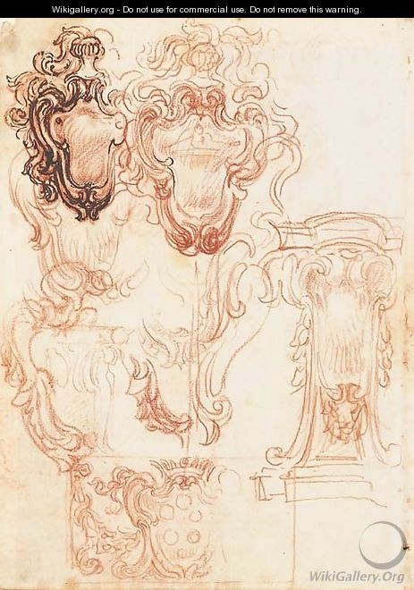 Six designs for pedestals, one bearing a bust - Baldassarre Franceschini