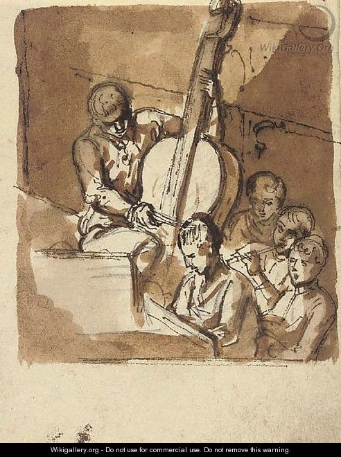 Musicians playing the double bass, flute and keyboard, and singing - Etienne de Lavallee-Poussin