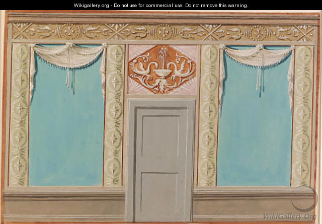 Designs with a neo-classical theme, with indications of wall coverings, frieze and dado designs, overdoors and decorative medallions - Austrian School