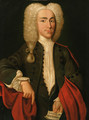 Portrait of a gentleman, said to be Balthasar Wallhier, standing half-length, in a brown coat with a red wrap - Austrian School