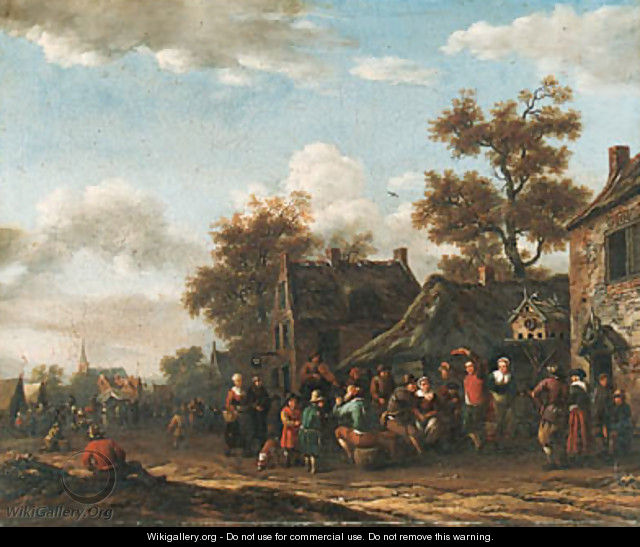 Peasants merrymaking in a village street - Barent Gael