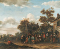 Peasants merrymaking in a village street - Barent Gael