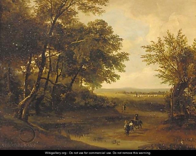 Travellers in a wooded landscape - Barend Cornelis Koekkoek
