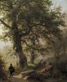 Boschgezigt bij morgenstond travellers on a forest path - Barend Cornelis Koekkoek