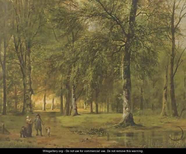 A view of a park with figures - Barend Cornelis Koekkoek