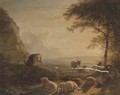 A landscape with a shepherd and his flock at sunset - Balthasar Paul Ommeganck