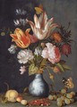 Tulips, a rose, a carnation, cyclamen, snake's head fritillary, double columbine, rosebuds and marigolds - Balthasar Van Der Ast
