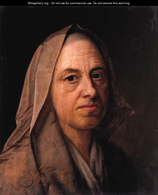 A study of an old woman, head and shoulders, wearing a veil - Balthasar Denner