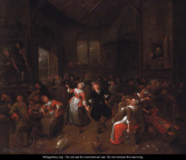 Peasants merrymaking in a barn - Bartholomeus Molenaer