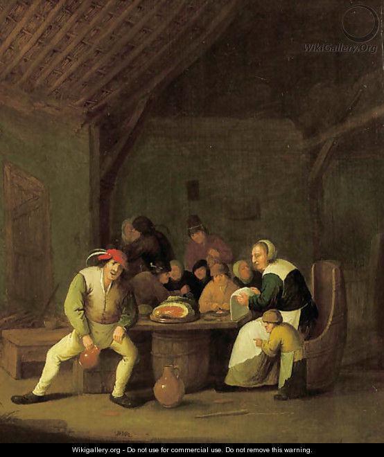 A peasant family in a barn - Bartholomeus Molenaer