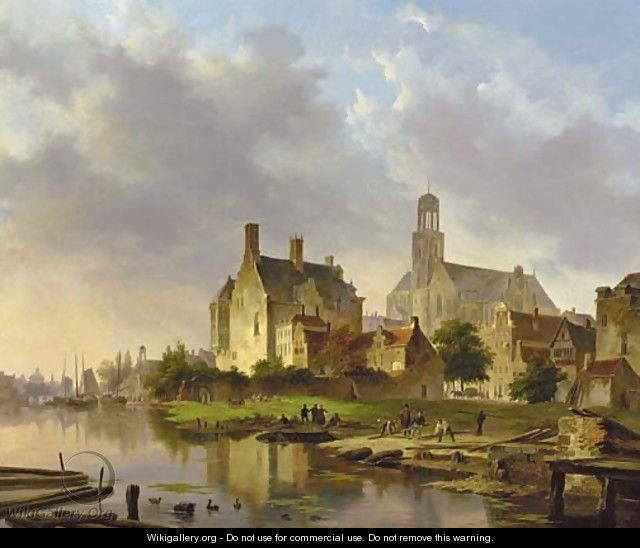 A riverside town - Bartholomeus Johannes Van Hove
