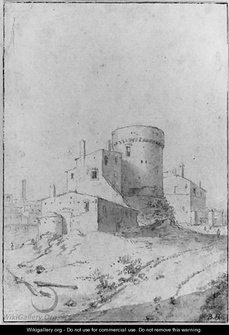 A View of an Italianate Fortress, a road in the foreground - Bartholomeus Breenbergh