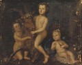 Three putti playing with a goat - Barthelemy Guillibaud