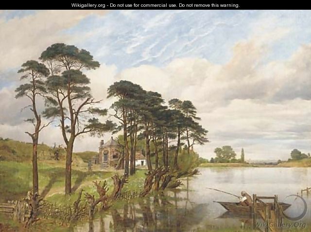 A fisherman in a lake landscape - (after) William Mulready