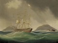 A frigate hove-to and riding her anchors in a gale - (after) William John Huggin