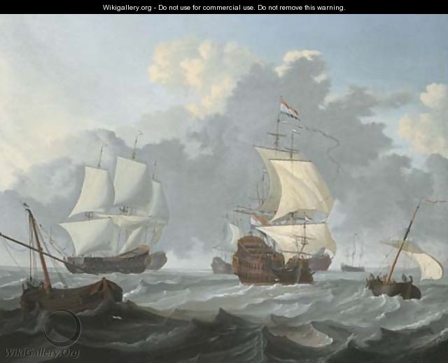 Dutch threemasters and other shipping in choppy waters - (after) Wigerus Vitringa