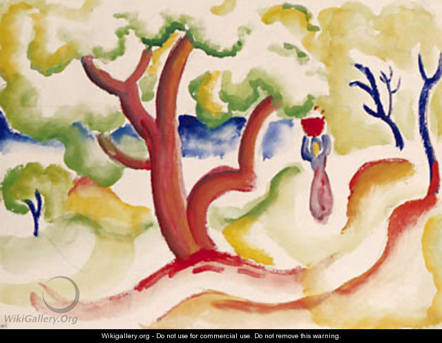 Frau mit Korb unter Baumen - August Macke