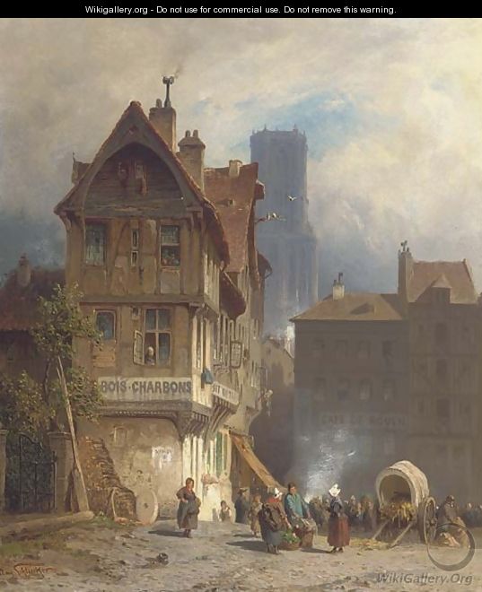 A bustling marketplace, Rouen - August Schliecker