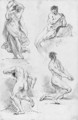 A nymph playing tambourine and three nudes - (after) Giovanni Battista Cipriani