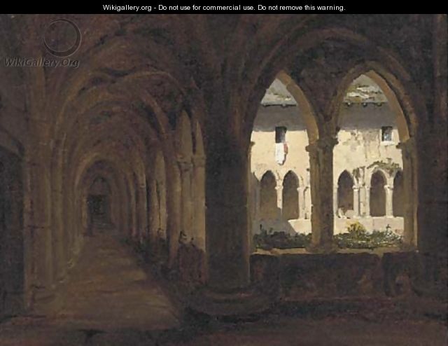 Study of a monastery, with figures beyond - Auguste Delacroix
