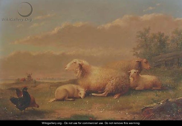 Sheep resting in a meadow - Auguste Coomans