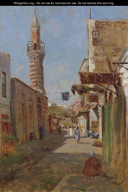 A Section of the main Street of the Fatimid area of al-Qahira (the heart of historic Cairo) with the Mosque of al-Fakahani - Augusto Lovatti