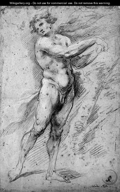A nude turned to the left, his hands tied to a tree Study for Milo of Croton - (after) Rosa, Salvator