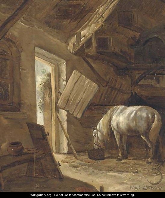 A barn interior with a horse feeding - (after) Salomon Rombouts