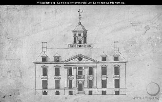 Design for a country house with ogee dome, with subsidiary studies of the dome and entablature - (after) Robert Hooke
